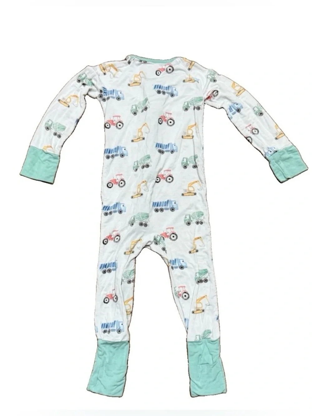 Construction Trucks & Tractors Bamboo Zip Up Pajamas Baby Boy Size 18-24 Months